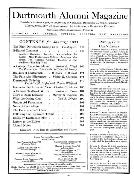 Issue: - January 1931 | Dartmouth Alumni Magazine