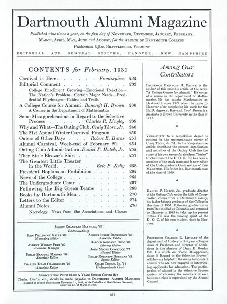 Issue: - February 1931 | Dartmouth Alumni Magazine