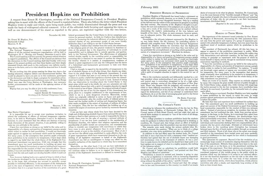 President Hopkins on Prohibition