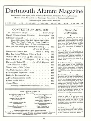 April 1931 | Dartmouth Alumni Magazine