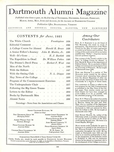 Issue: - June 1931 | Dartmouth Alumni Magazine