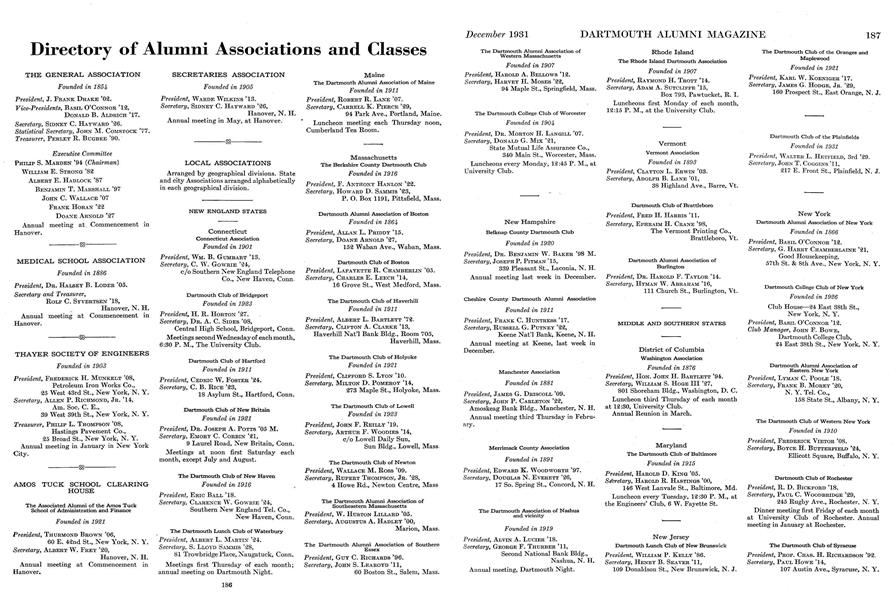 Directory of Alumni Associations and Classes