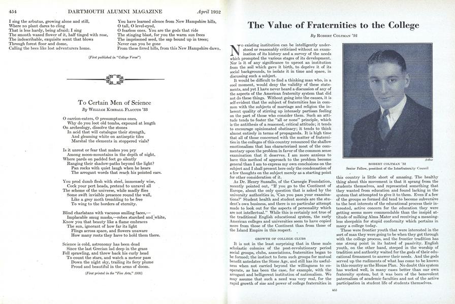 The Value of Fraternities to the College