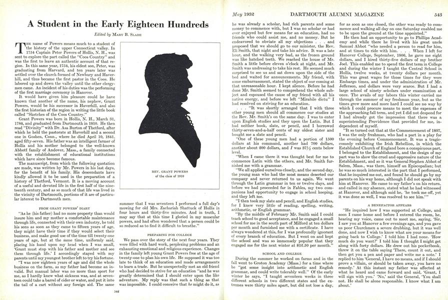 A Student in the Early Eighteen Hundreds