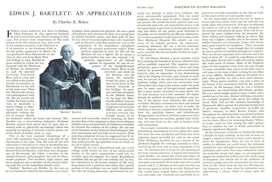 EDWIN J. BARTLETT: AN APPRECIATION