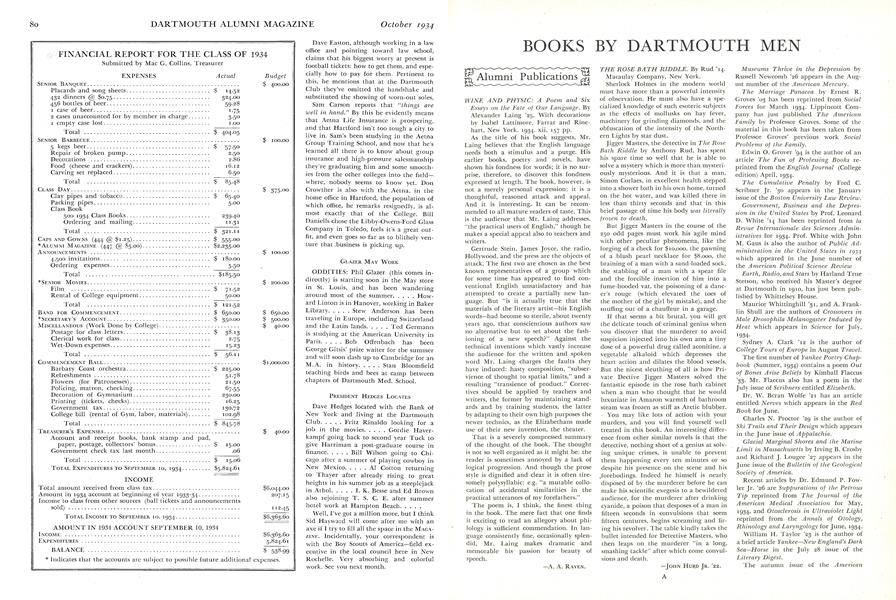 FINANCIAL REPORT FOR THE CLASS OF 1934