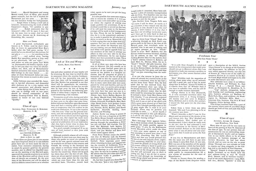 Class of 1911 | Dartmouth Alumni Magazine | January 1936