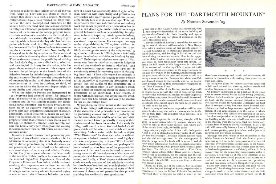PLANS FOR THE "DARTMOUTH MOUNTAIN"