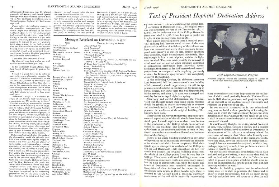 Text of President Hopkins' Dedication Address
