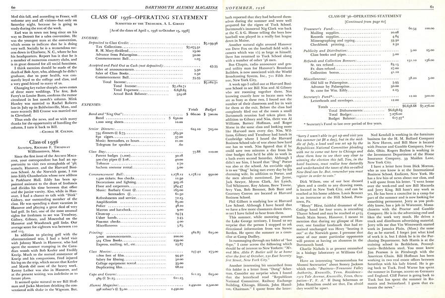 CLASS OF 1936-OPERATING STATEMENT