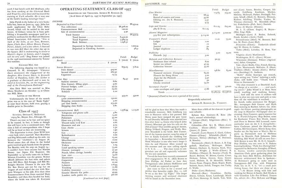OPERATING STATEMENT, CLASS OF 1937