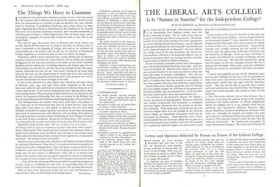 Letters and Opinions Solicited for Forum on Future of the Liberal College, Dartmouth Alumni Magazine