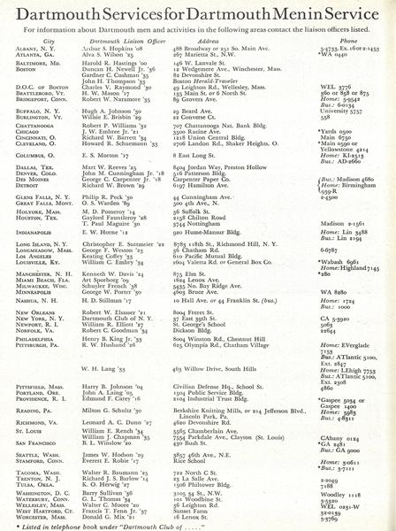 Dartmouth Services for Dartmouth Men in Service
