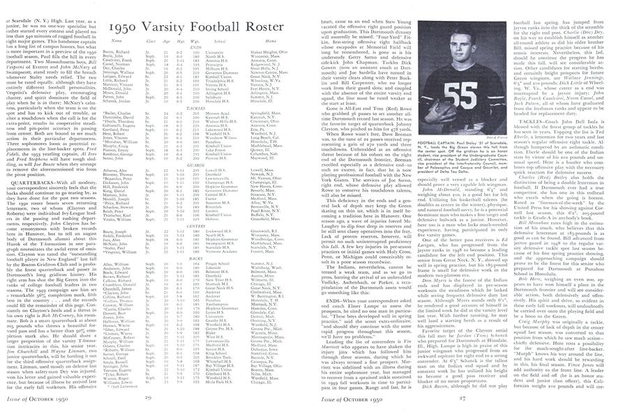 1950 Varsity Football Roster