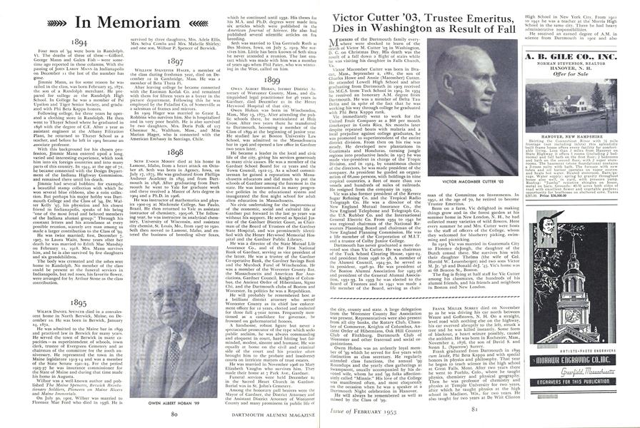 Victor Cutter '03, Trustee Emeritus, Dies in Washington as Result of Fall