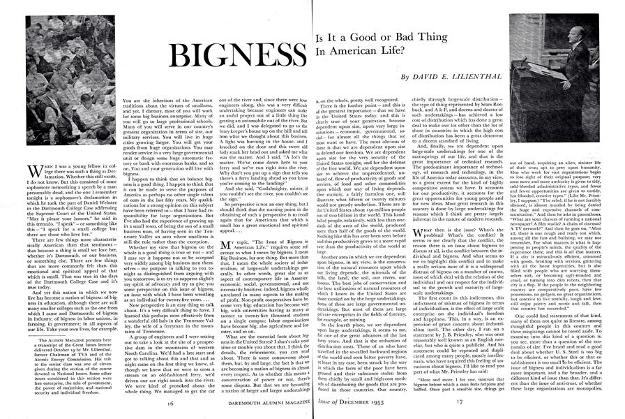 BIGNESS | Dartmouth Alumni Magazine | December 1953