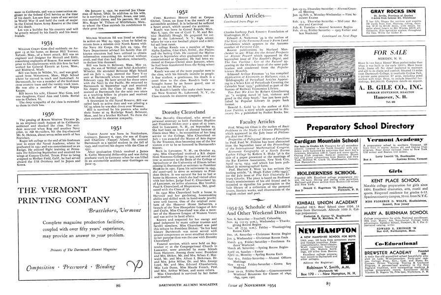 1954-55 Schedule of Alumni And Other Weekend Dates