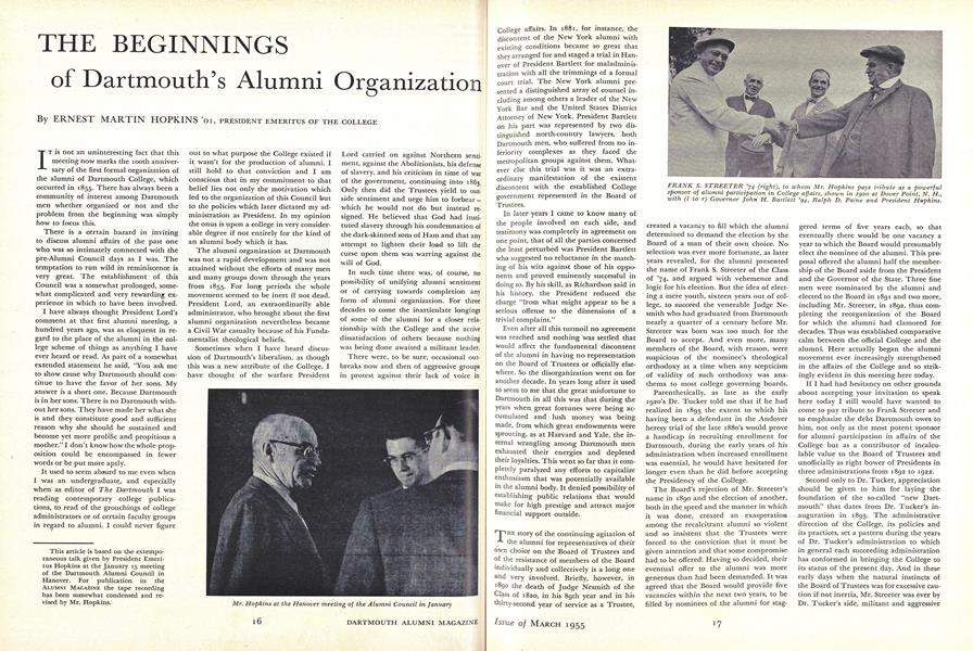 THE BEGINNINGS of Dartmouth's Alumni Organization