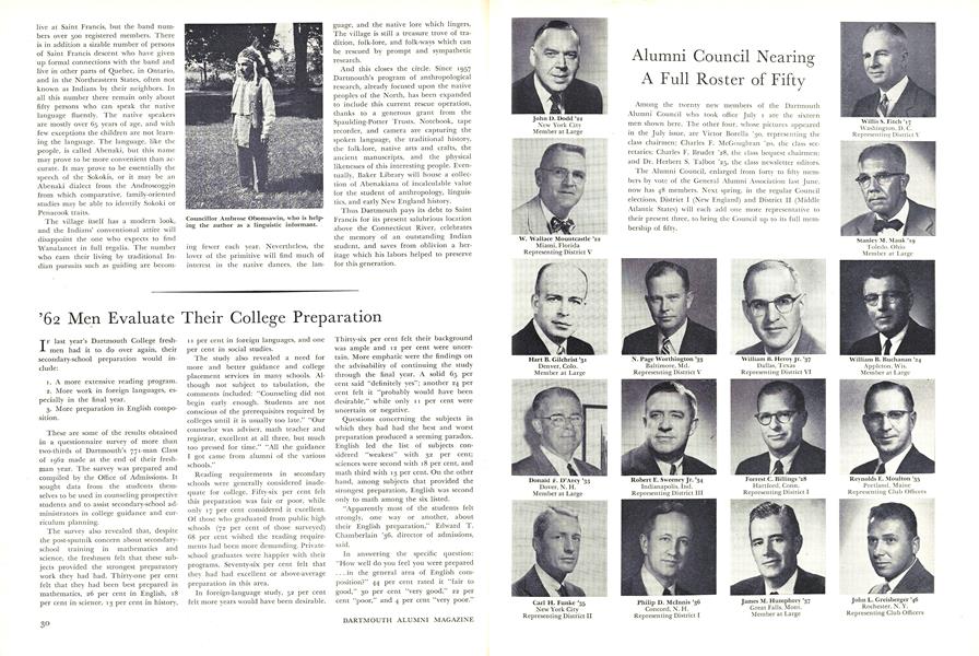 '62 Men Evaluate Their College Preparation