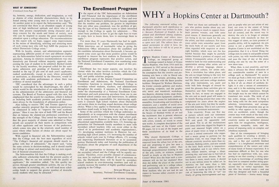 WHY a Hopkins Center at Dartmouth?