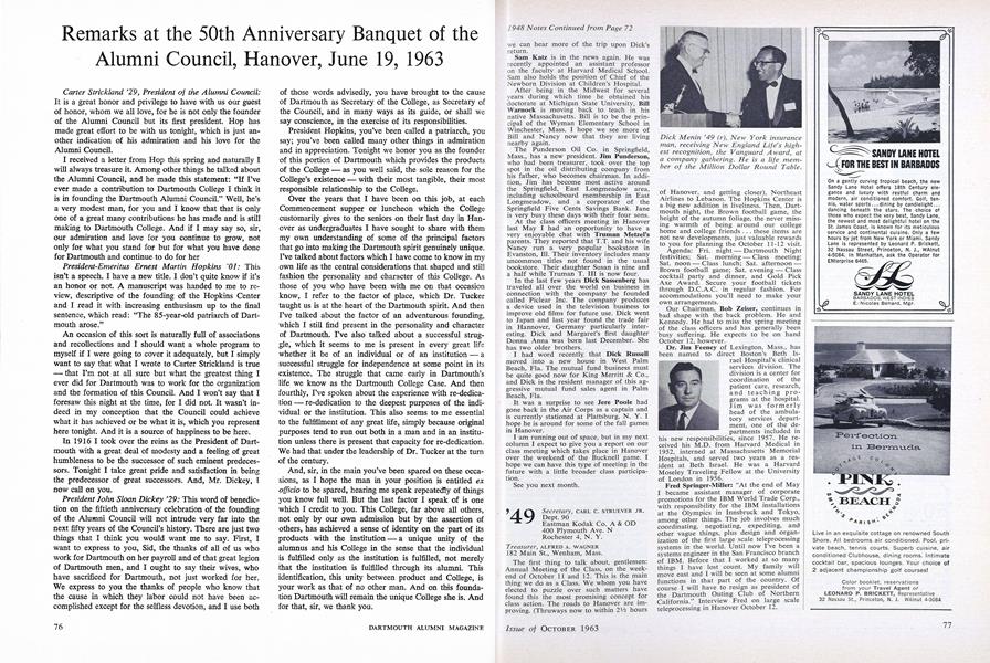 Remarks at the 50th Anniversary Banquet of the Alumni Council, Hanover, June 19, 1963