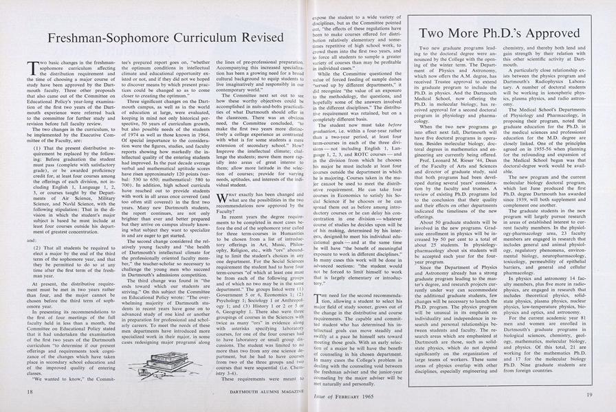 Freshman-Sophomore Curriculum Revised