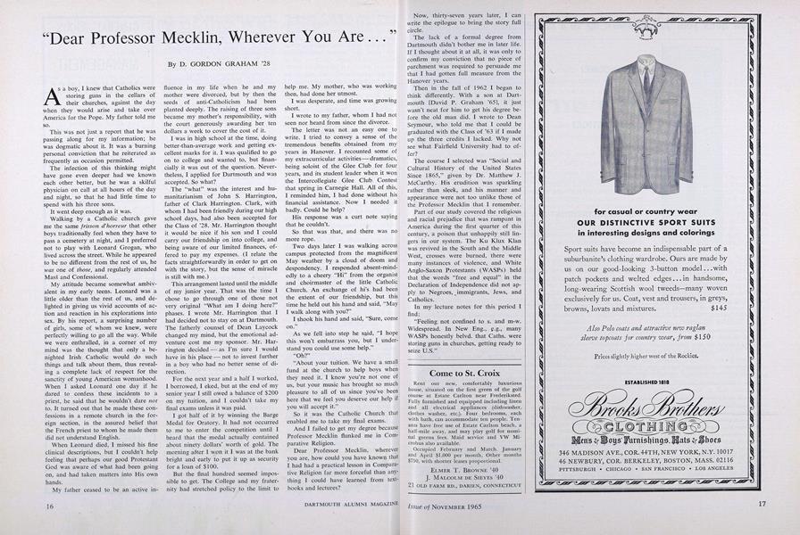 "Dear Professor Mecklin, Wherever You Are ..."