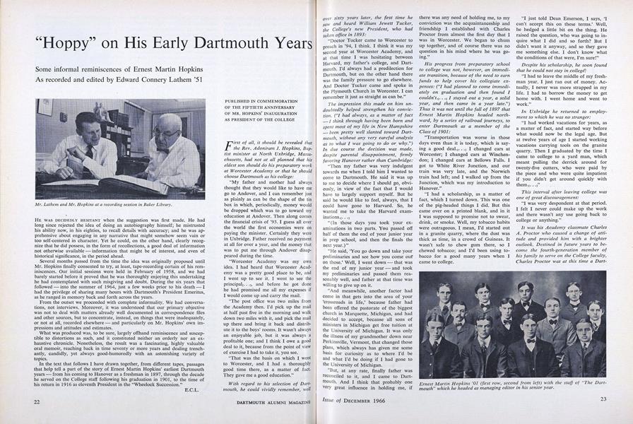 "Hoppy" on His Early Dartmouth Years