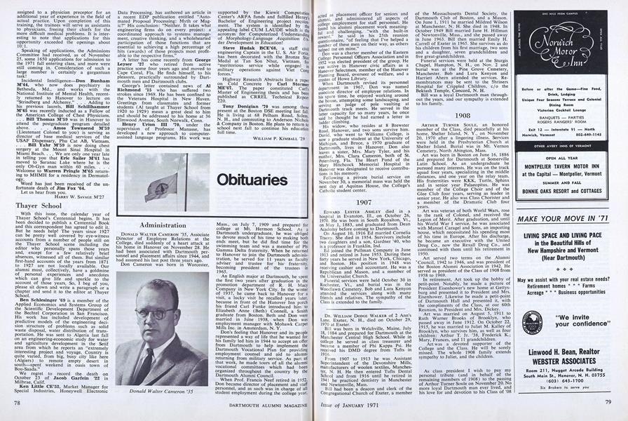 Deaths Dartmouth Alumni Magazine JANUARY 1971