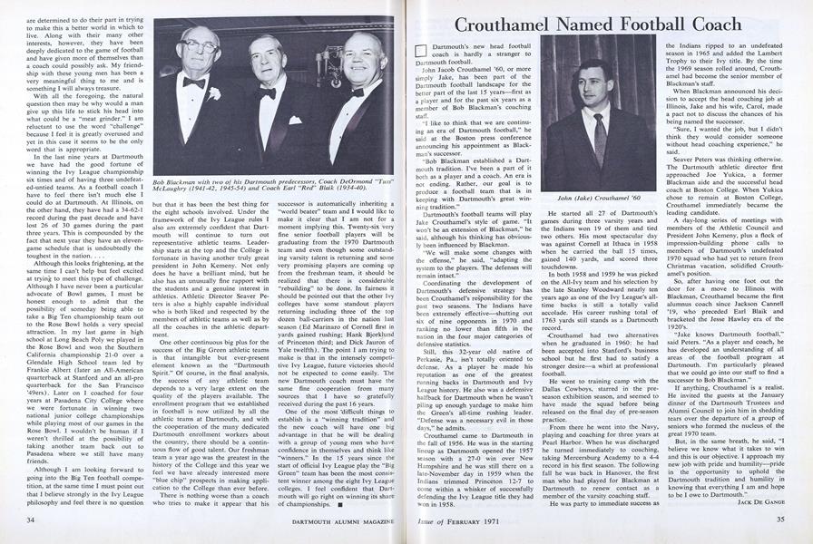 Crouthamel Named Football Coach, Dartmouth Alumni Magazine