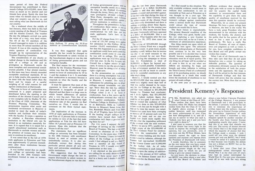 President Kemeny's Response