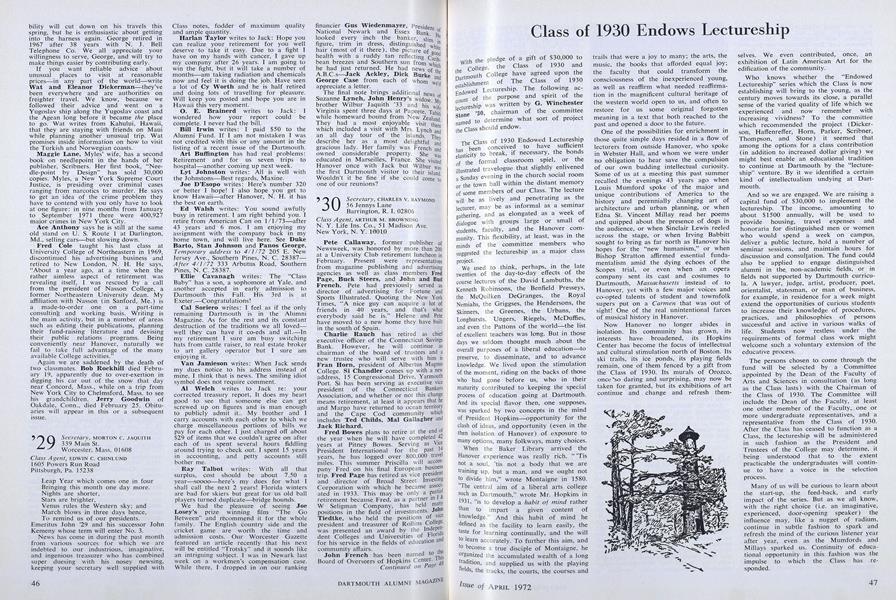 Class of 1930 Endows Lectureship