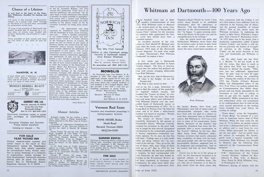 Whitman at Dartmouth—100 Years Ago