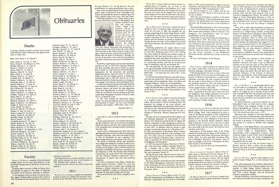 Deaths | Dartmouth Alumni Magazine | September 1980