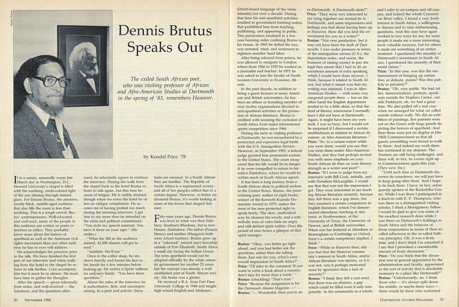 Dennis Brutus Speaks Out Dartmouth Alumni Magazine SEPTEMBER 1984