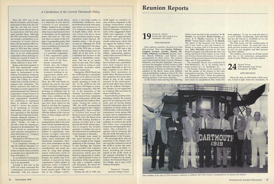 A Clarification of the Current Dartmouth Policy