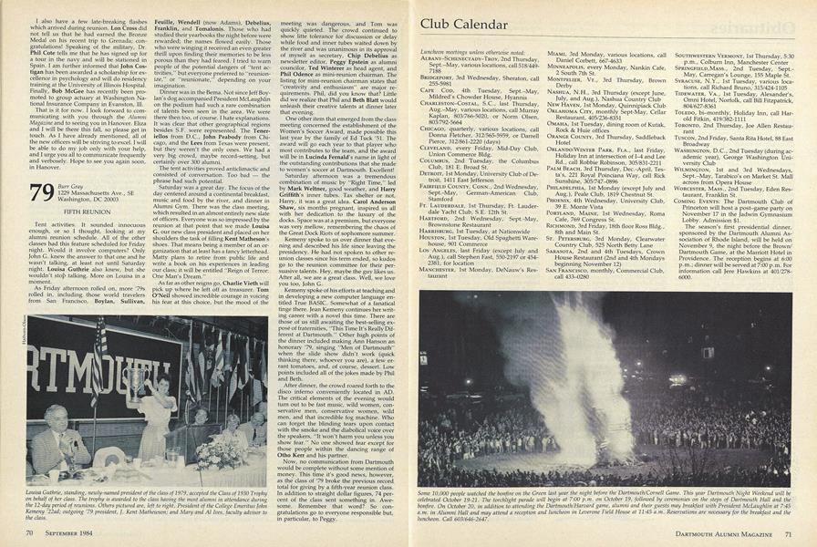 Club Calendar | Dartmouth Alumni Magazine | SEPTEMBER 1984