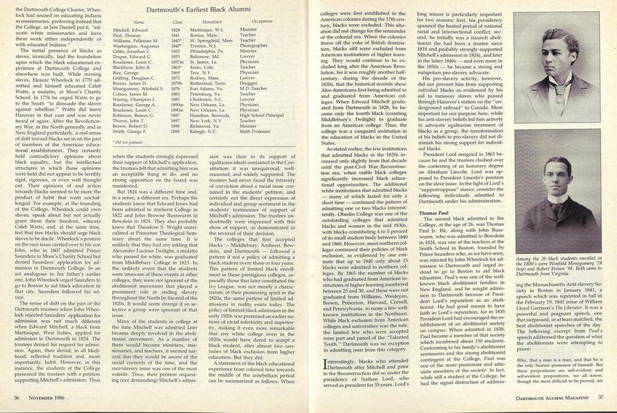 Dartmouth's Earliest Black Alumni