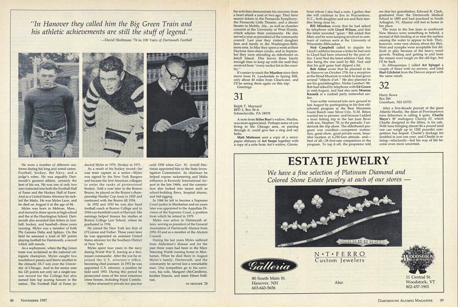 "In Hanover they called him the Big Green Train and his athletic achievements are still the stuff of legend."