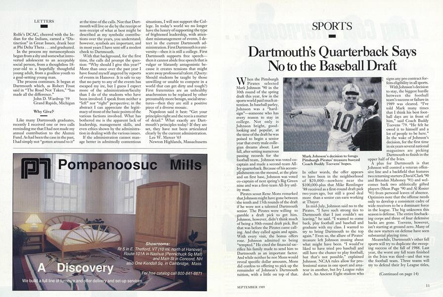 Dartmouth's Quarterback Says No to the Baseball Draft