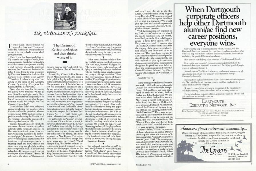 DR. WHEELOCK&rsquo;S JOURNAL | Dartmouth Alumni Magazine | NOVEMBER 1990