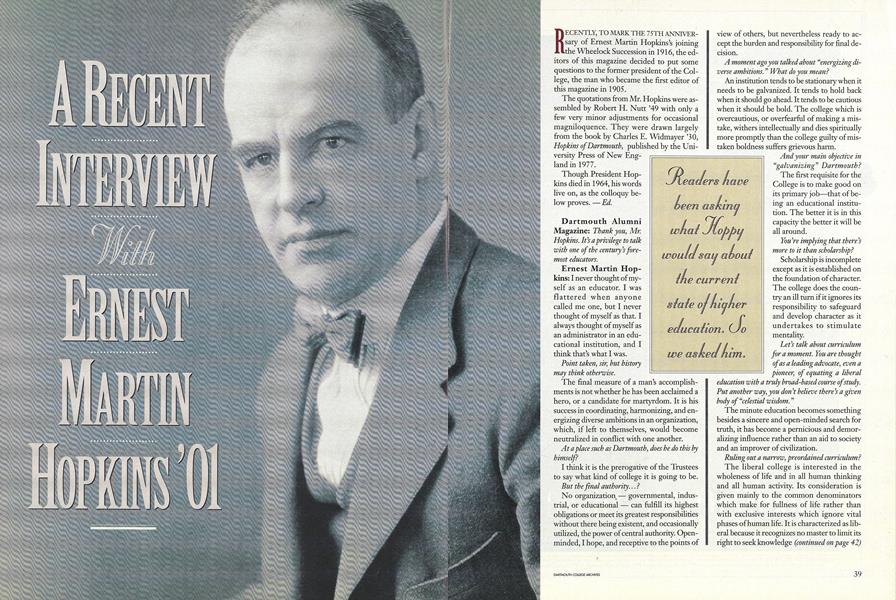 A Recent Interview with Ernest Martin Hopkins' 01